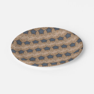 Blue Christmas Star Wicker Background Pattern Paper Plates