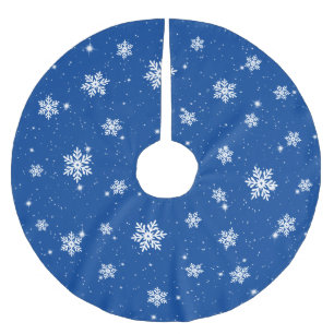 Blue Christmas Stars Snowflakes Pattern Brushed Polyester Tree Skirt