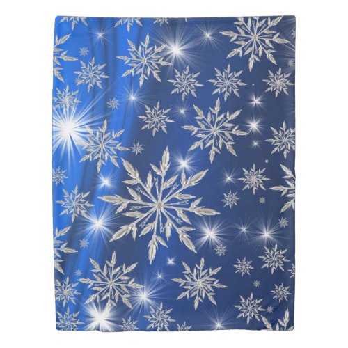 Blue Christmas stars with white ice crystal Duvet Cover