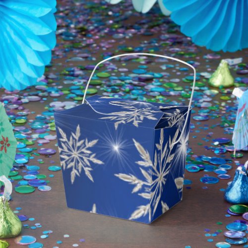 Blue Christmas stars with white ice crystal Favor Boxes