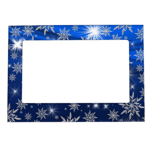 Blue Christmas stars with white ice crystal Magnetic Frame