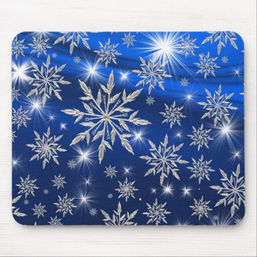Blue Christmas stars with white ice crystal Mouse Pad