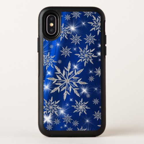 Blue Christmas stars with white ice crystal OtterBox Symmetry iPhone X Case