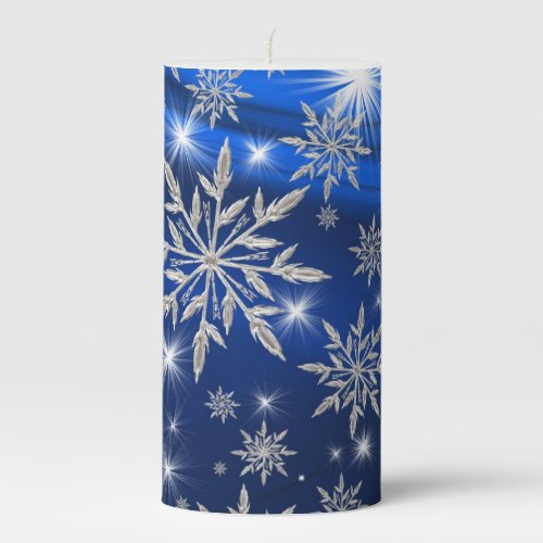 Blue Christmas stars with white ice crystal Pillar Candle