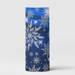 Blue Christmas stars with white ice crystal Pillar Candle