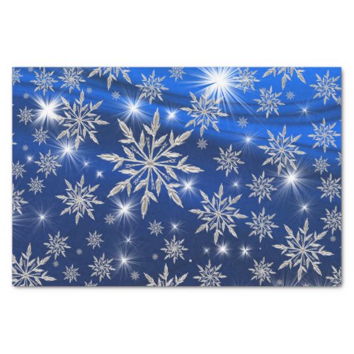 Blue Christmas stars with white ice crystal Tissue Paper