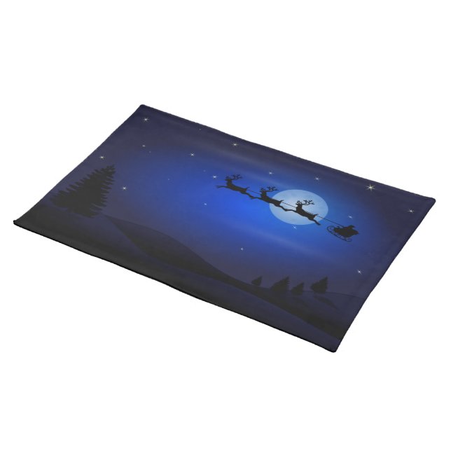 Blue Christmas Table Linen | Santa Sleigh Placemat (On Table)