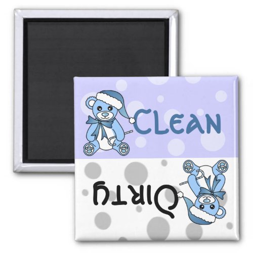 Blue Christmas Teddy Bear Clean Dirty Dishwasher Magnet