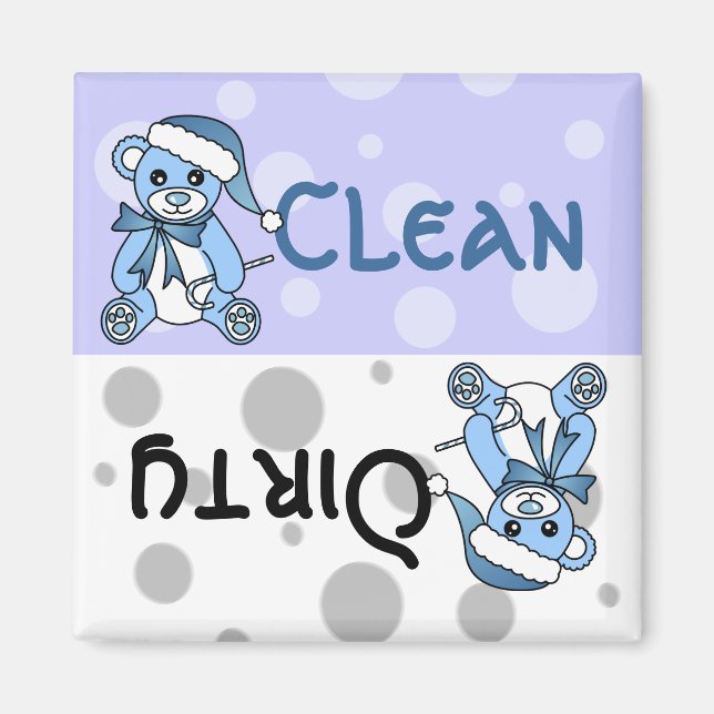 Blue Christmas Teddy Bear Clean Dirty Dishwasher Magnet (Front)
