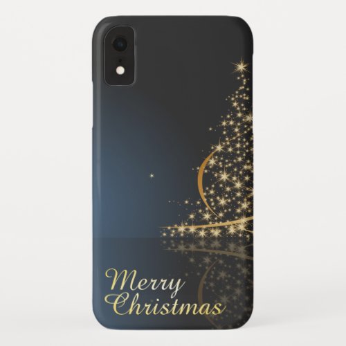 Blue Christmas Theme with golden Christmas Tree iPhone XR Case