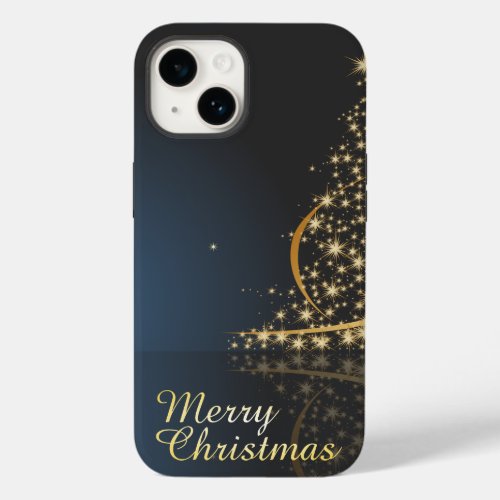 Blue Christmas Theme with golden Christmas Tree Case_Mate iPhone 14 Case