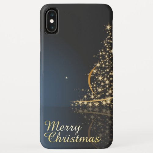Blue Christmas Theme with golden Christmas Tree iPhone XS Max Case