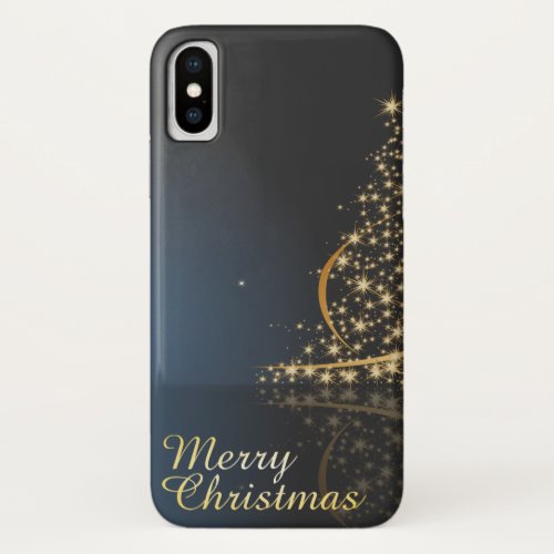 Blue Christmas Theme with golden Christmas Tree iPhone X Case