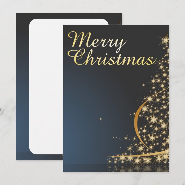 Blue Christmas Theme with golden Christmas Tree Invitation (Front/Back)