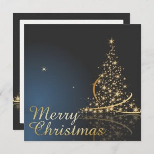 Blue Christmas Theme with golden Christmas Tree Invitation