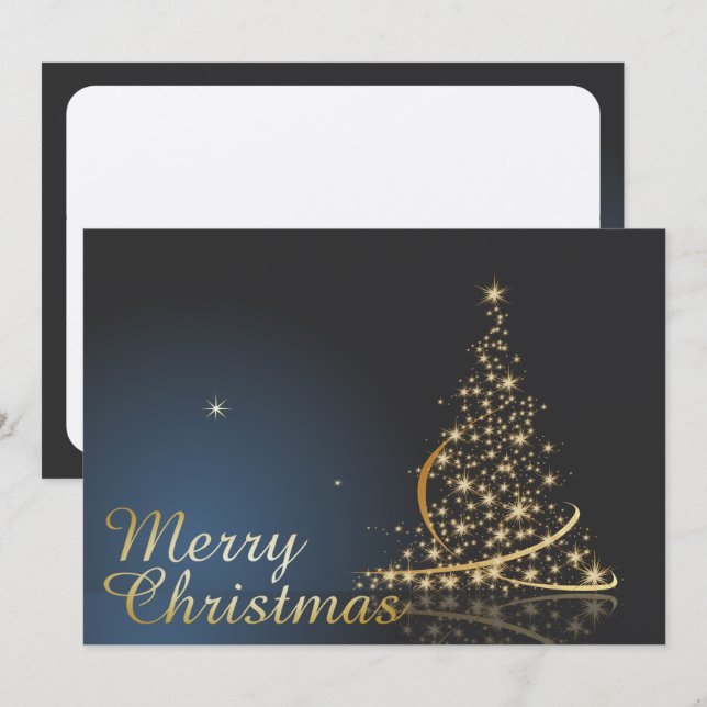 Blue Christmas Theme with golden Christmas Tree Invitation (Front/Back)