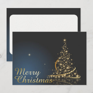 Blue Christmas Theme with golden Christmas Tree Invitation