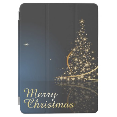 Blue Christmas Theme with golden Christmas Tree iPad Air Cover