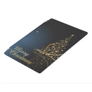 Blue Christmas Theme with golden Christmas Tree iPad Pro Cover