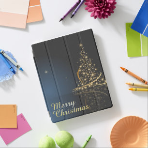 Blue Christmas Theme with golden Christmas Tree iPad Smart Cover
