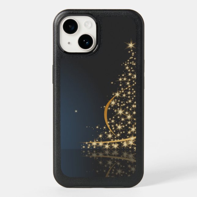 Blue Christmas Theme with golden Christmas Tree Otterbox iPhone Case (Back)