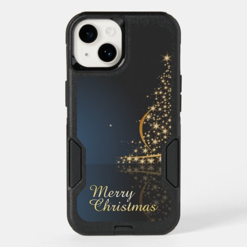 Blue Christmas Theme with golden Christmas Tree OtterBox iPhone 14 Case