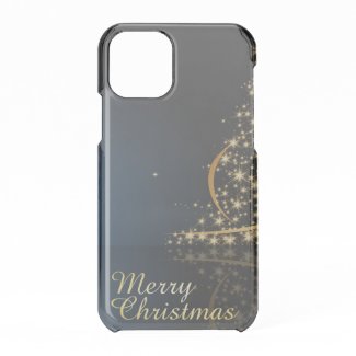 Blue Christmas Theme with golden Christmas Tree iPhone 11 Pro Case