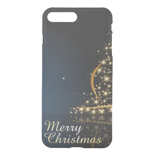 Blue Christmas Theme with golden Christmas Tree Uncommon iPhone Case (Back)
