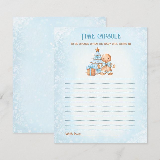Blue Christmas Time Capsule Card Boy Baby Shower (Front/Back)