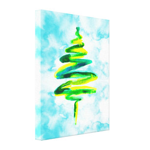 Blue Christmas tree abstract watercolor Canvas