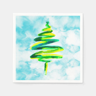Blue Christmas tree abstract watercolor Napkins