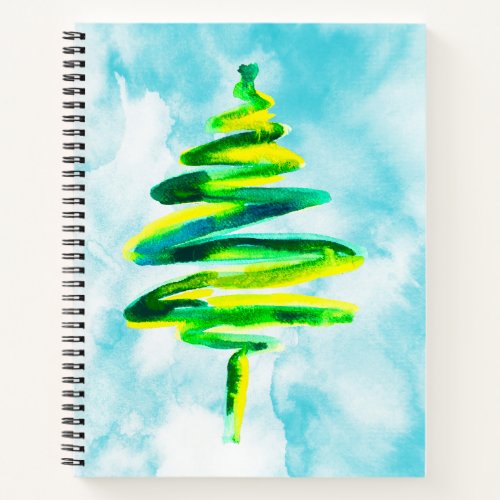 Blue Christmas tree abstract watercolor Notebook