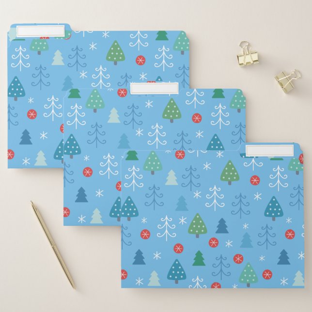 Blue Christmas Tree and Snow Pattern 1 File Folder (Set)