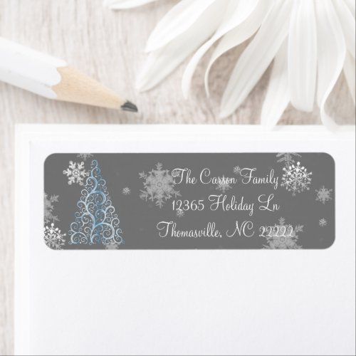Blue Christmas Tree and Snowflakes Address Labels