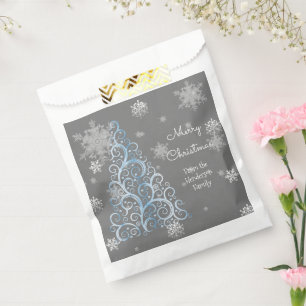 Blue Christmas Tree and Snowflakes Favor Bag
