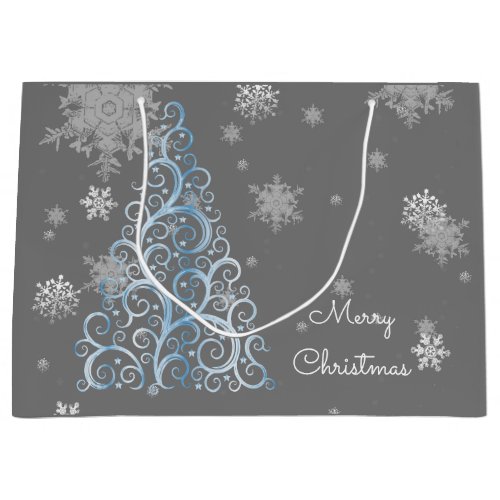 Blue Christmas Tree and Snowflakes Gift Bag
