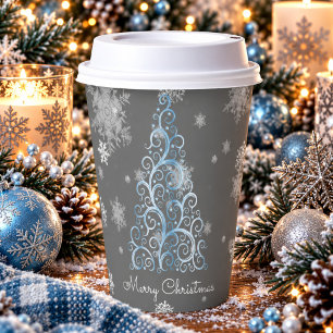 Blue Christmas Tree and Snowflakes Paper Cup