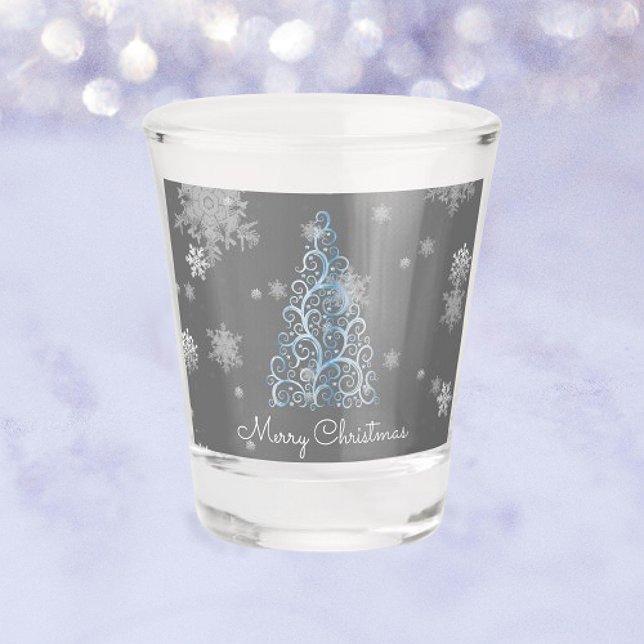Blue Christmas Tree and Snowflakes Shot glass (Blue Christmas Tree and Snowflakes Shot Glass)