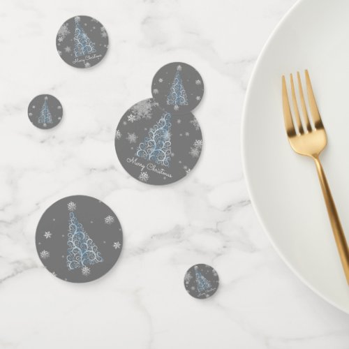 Blue Christmas Tree and Snowflakes Table Confetti