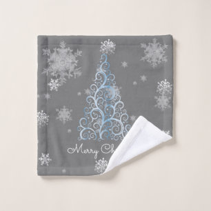 Blue Christmas Tree and Snowflakes Towel Set