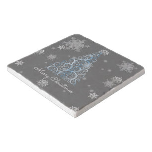 Blue Christmas Tree and Snowflakes Trivet