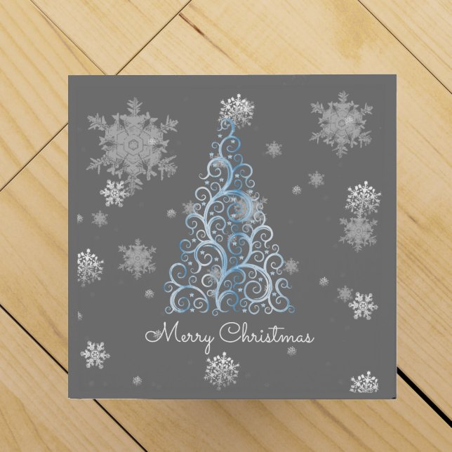 Blue Christmas Tree and Snowflakes Wine Gift Box (Top)