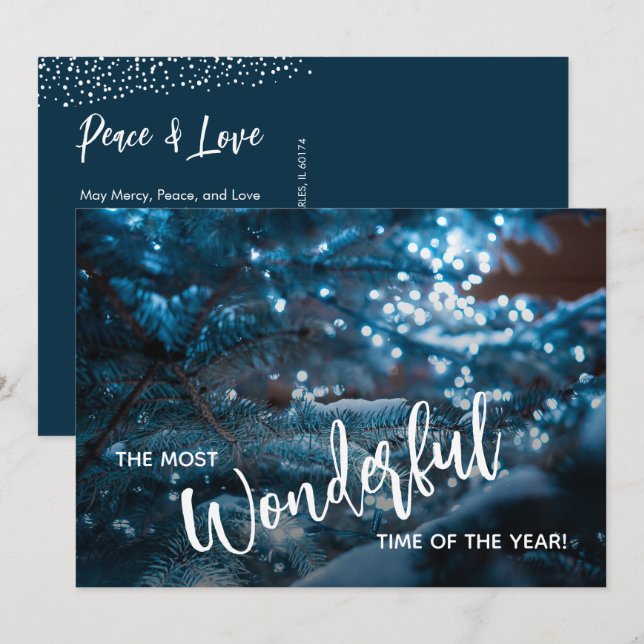 Blue Christmas Tree Business Logo Holiday Card (Front/Back)
