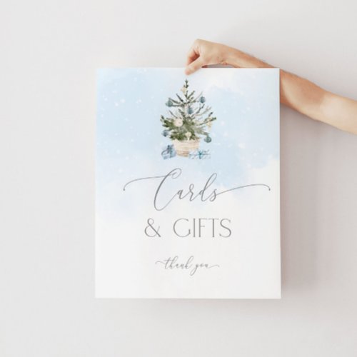 Blue Christmas tree Cards and gifts Poster