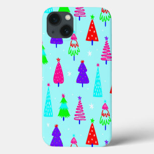 blue christmas tree colorful pop art iPhone 13 case