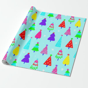blue christmas tree colorful pop art wrapping paper