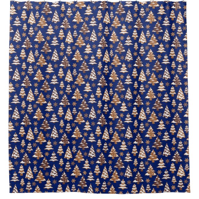 Blue Christmas Tree Cookies Shower Curtain (Front)