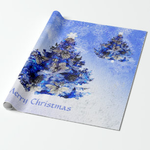 Blue Christmas tree decorated Wrapping Paper