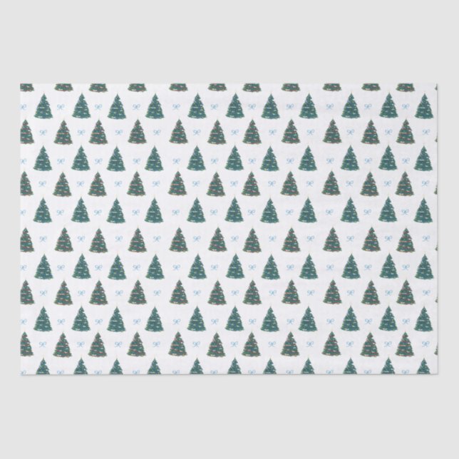 Blue Christmas Tree Farm Gift Wrap Tissue Paper (Front)