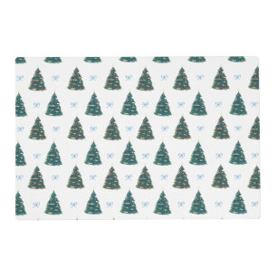 Blue Christmas Tree Farm Preppy Christmas Table Placemat